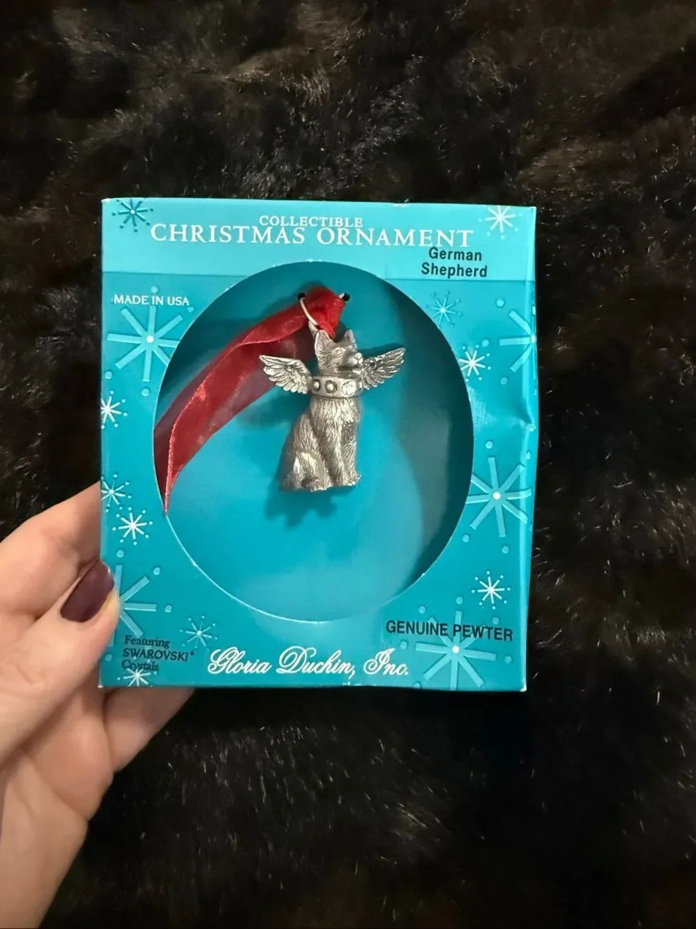 German Shepherd Gloria Duchin Collectible Pewter Christmas Ornament Dog Angel